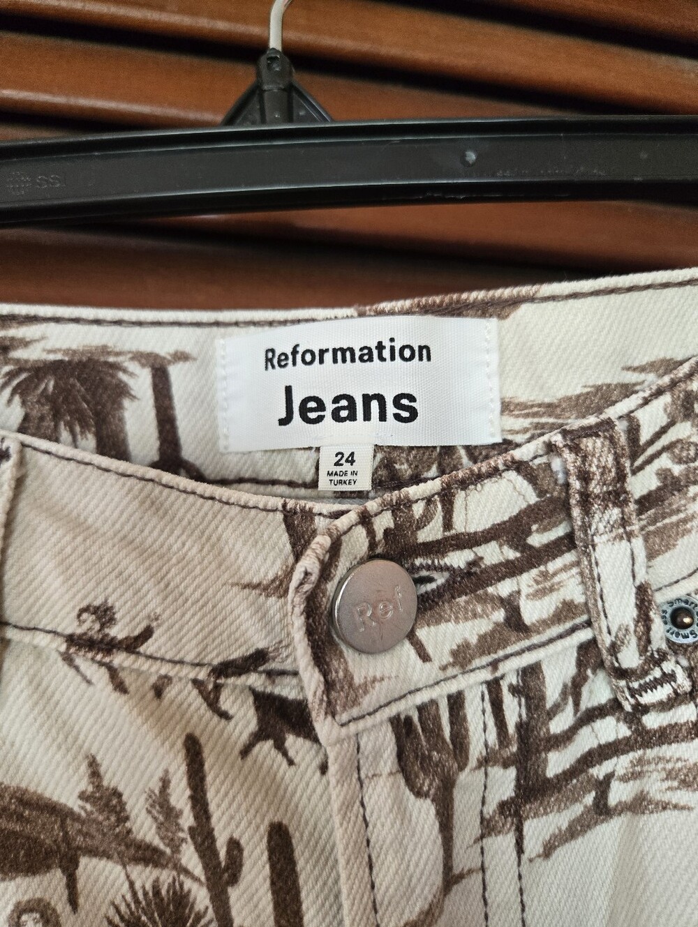 Reformation Sonora High Rise Straight Jeans Cowboy Toile Western Print Size 24 - Picture 4 of 10
